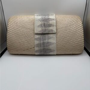 Classic Woven Neutral Clutch Crossbody Snakeskin Accent w OG Dust Bag